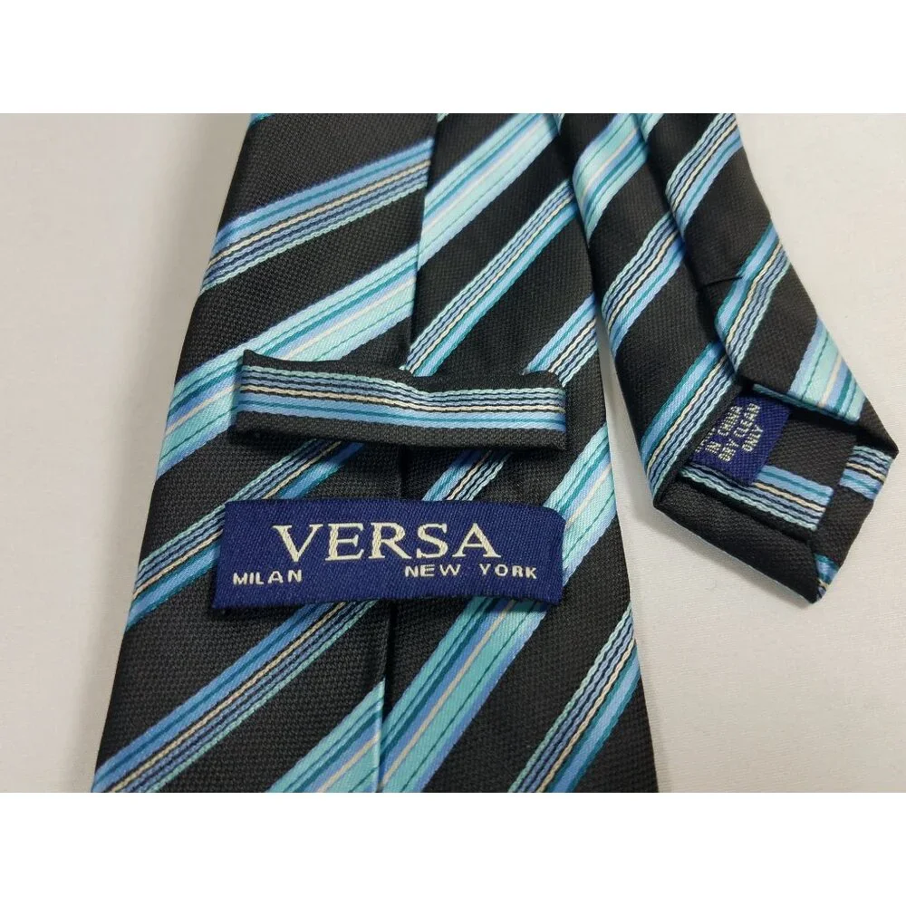 Versa Mens Striped Tie Black Blue 3.5